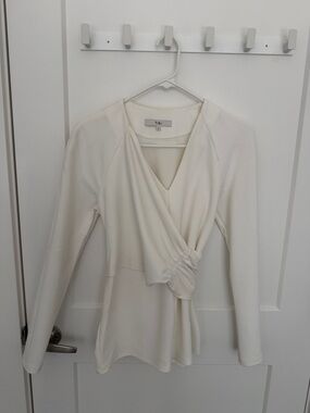 Tibi Ivory Wrap-Front Long Sleeve Top